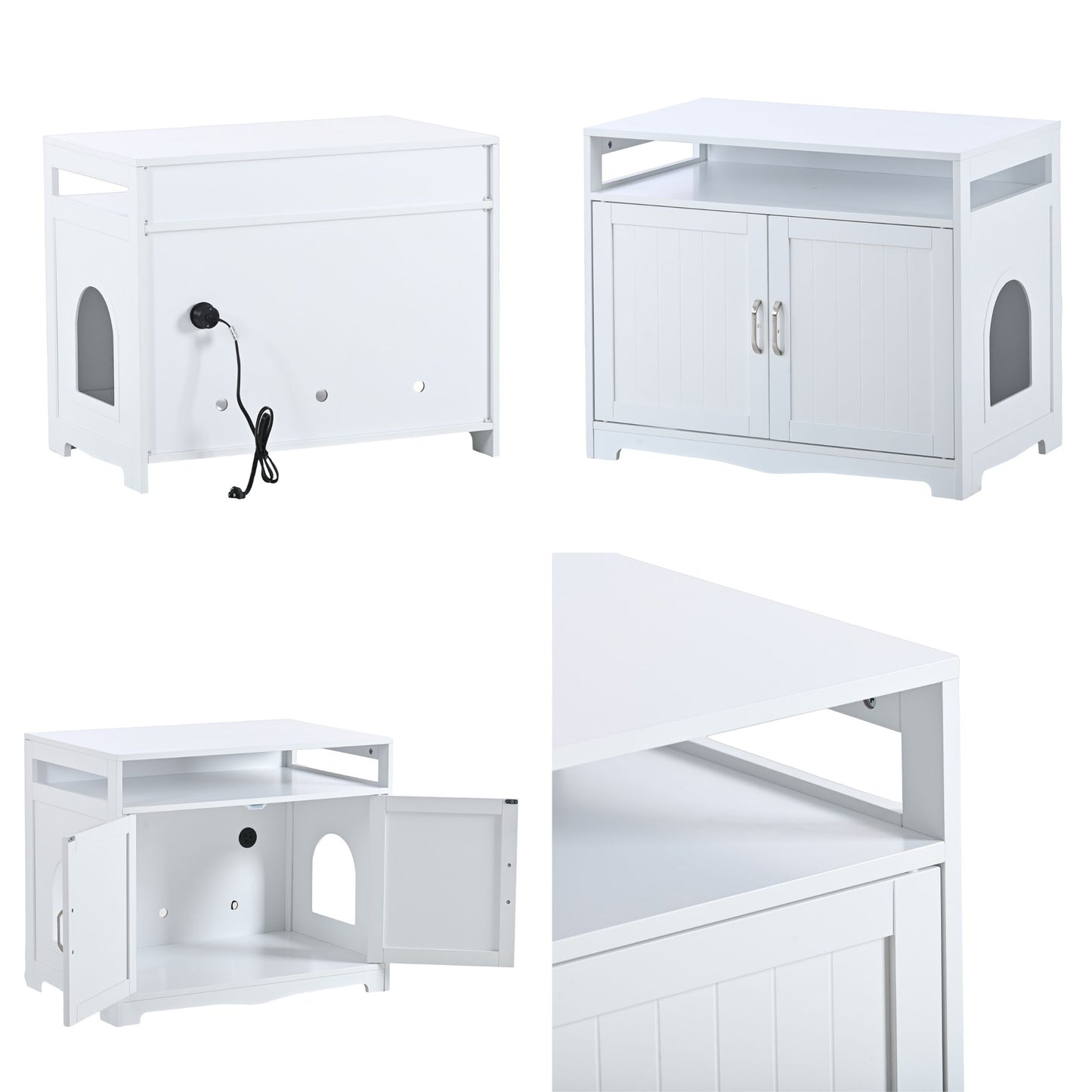 White pet furniture set with enclosed spaces on a white background