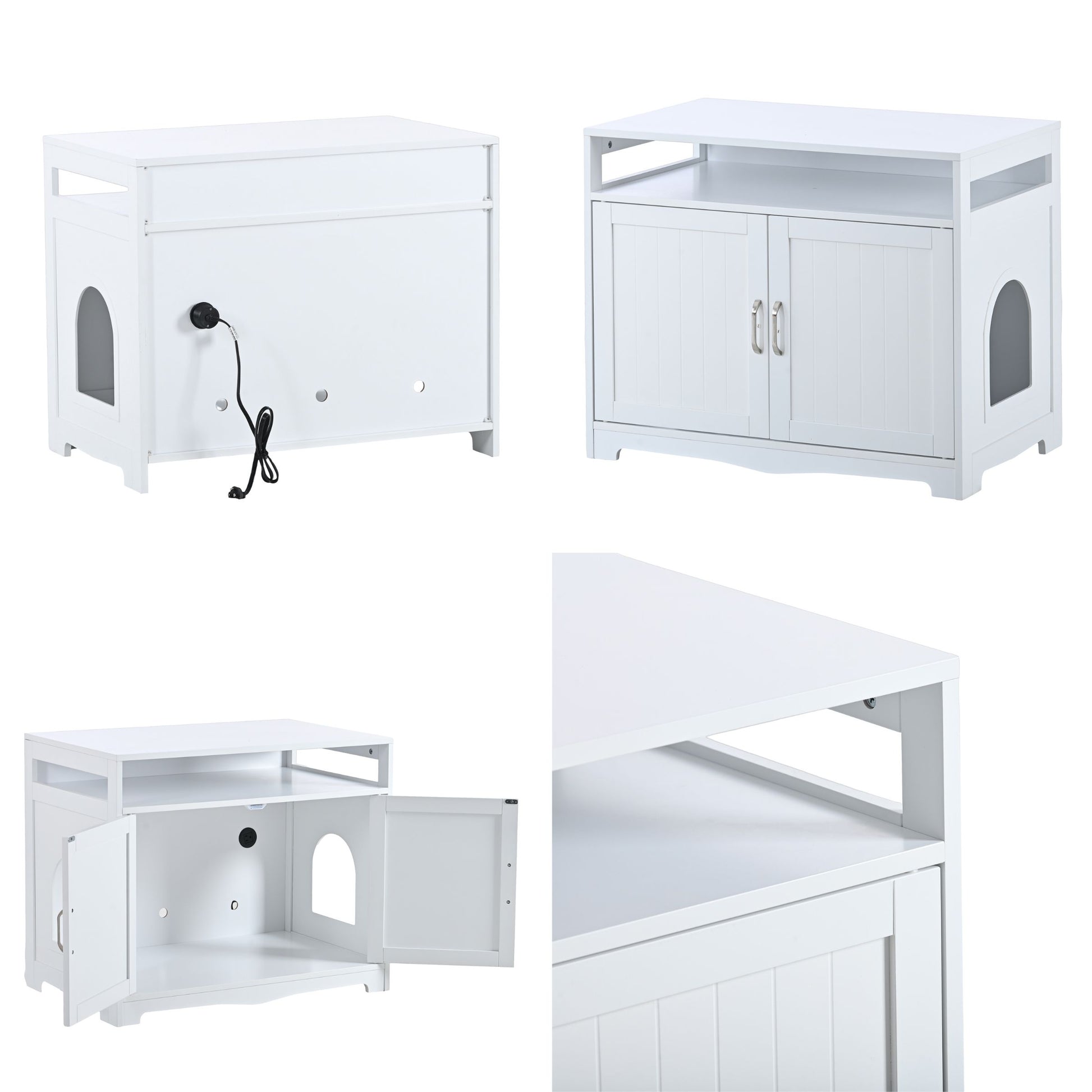 White pet furniture set with enclosed spaces on a white background