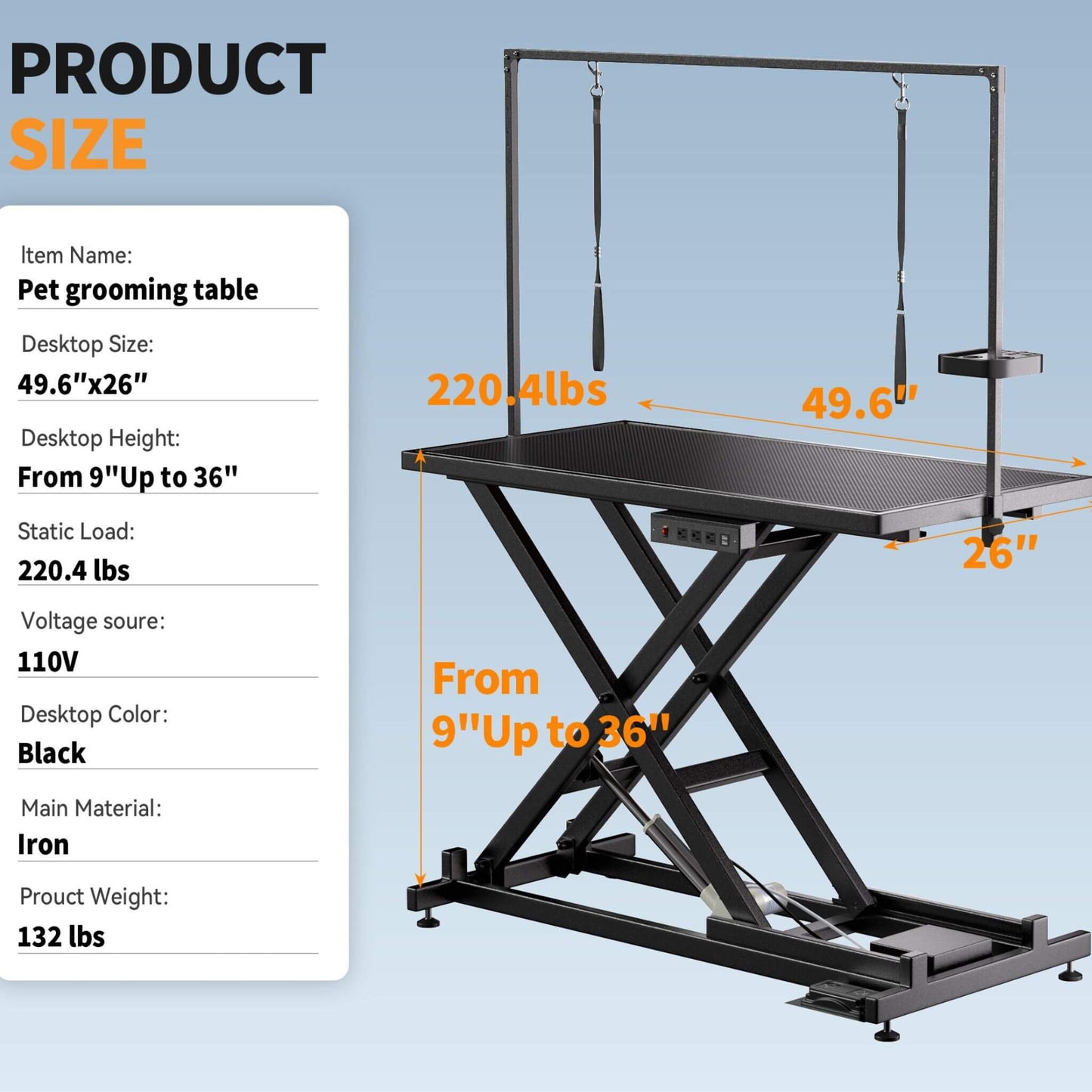 Professional Electric Pet Grooming Table - Adjustable Height 11.4"-39" for Dogs & Cats up to 220 lbs