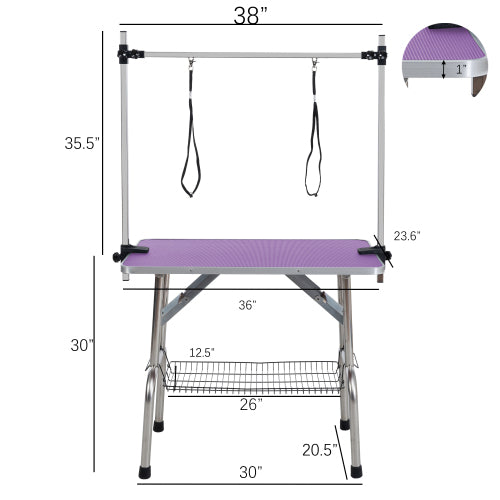 Foldable Pet Grooming Table - Stainless Steel Adjustable for Dogs & Cats up to 300 lbs