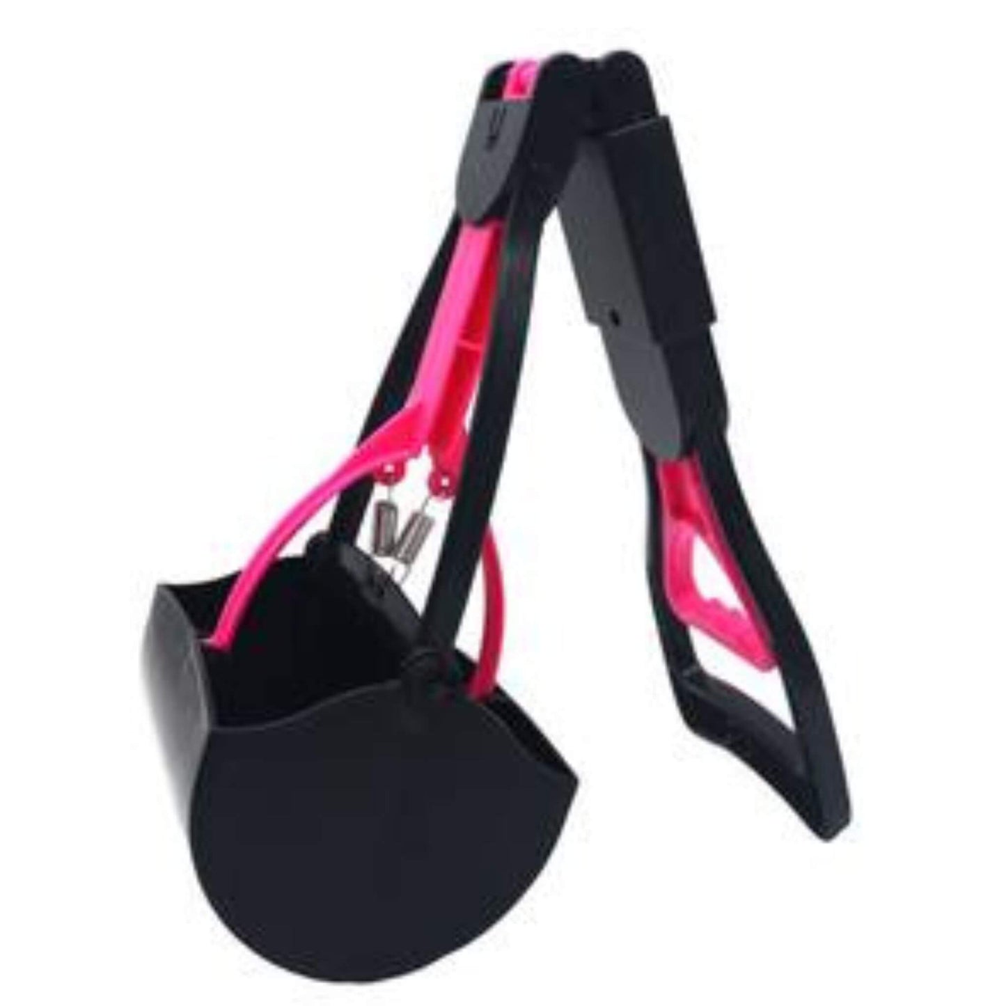Black and pink pet carrier on a white background