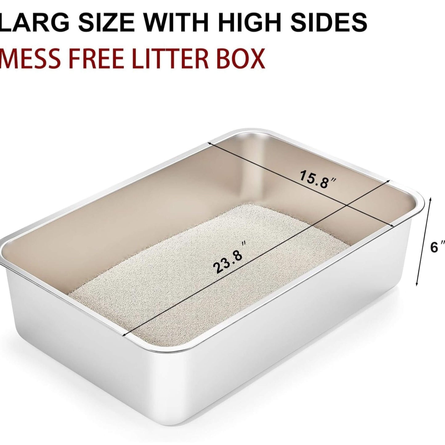 Extra Large Cat Litter Box 23.6" for Large Cats - High Wall Litter Pan 6" Height
