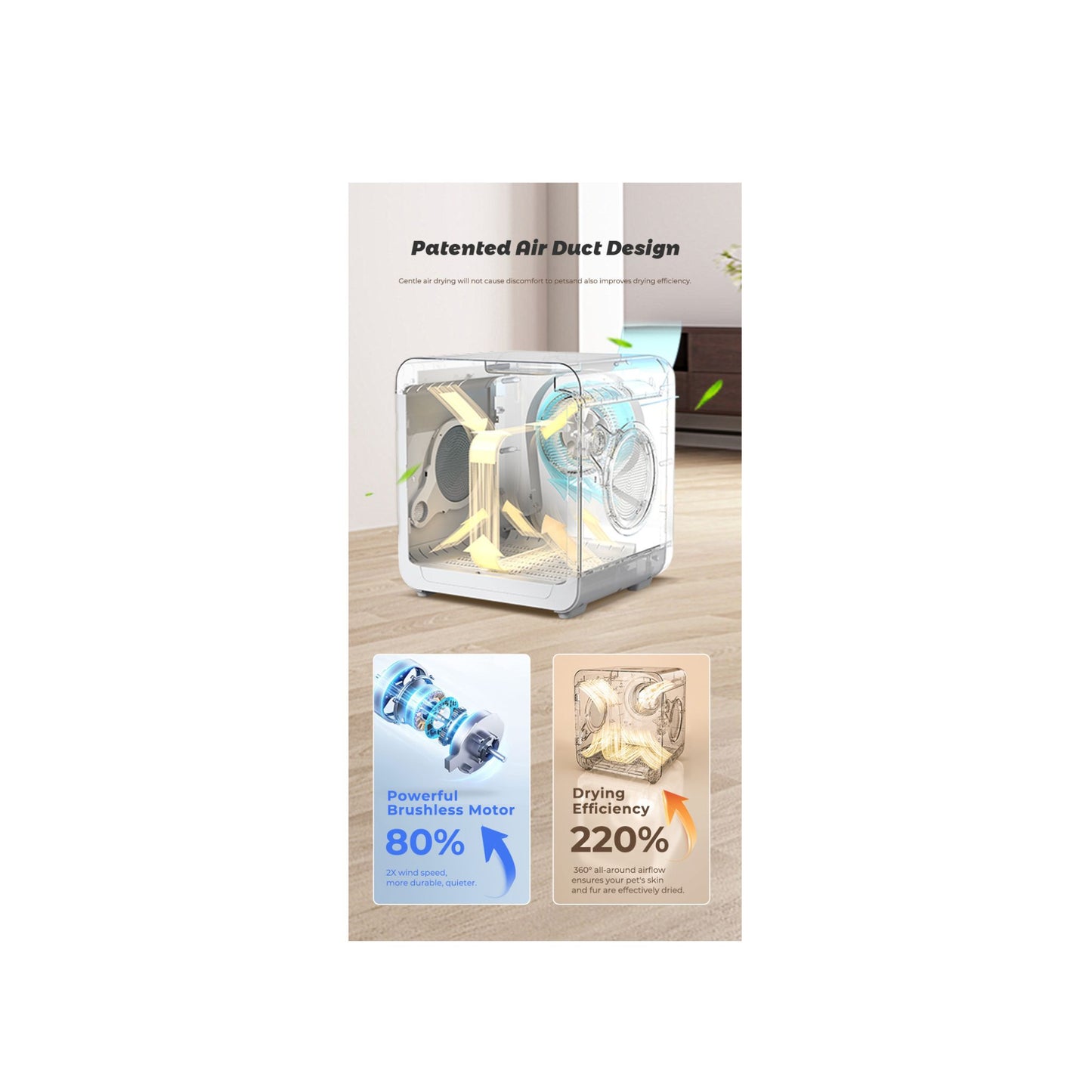 Product packaging with features highlighted on a white background