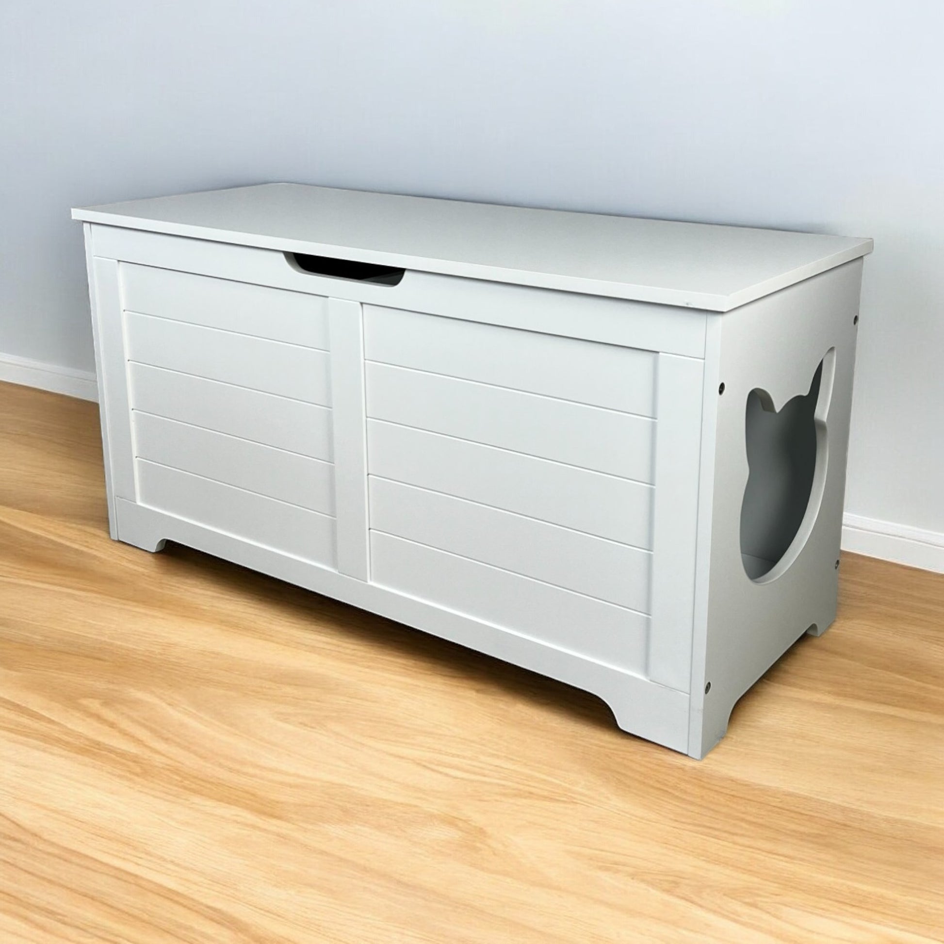39.4 inch cream white cat litter box enclosure cabinet with top entry, modern minimalist furniture design